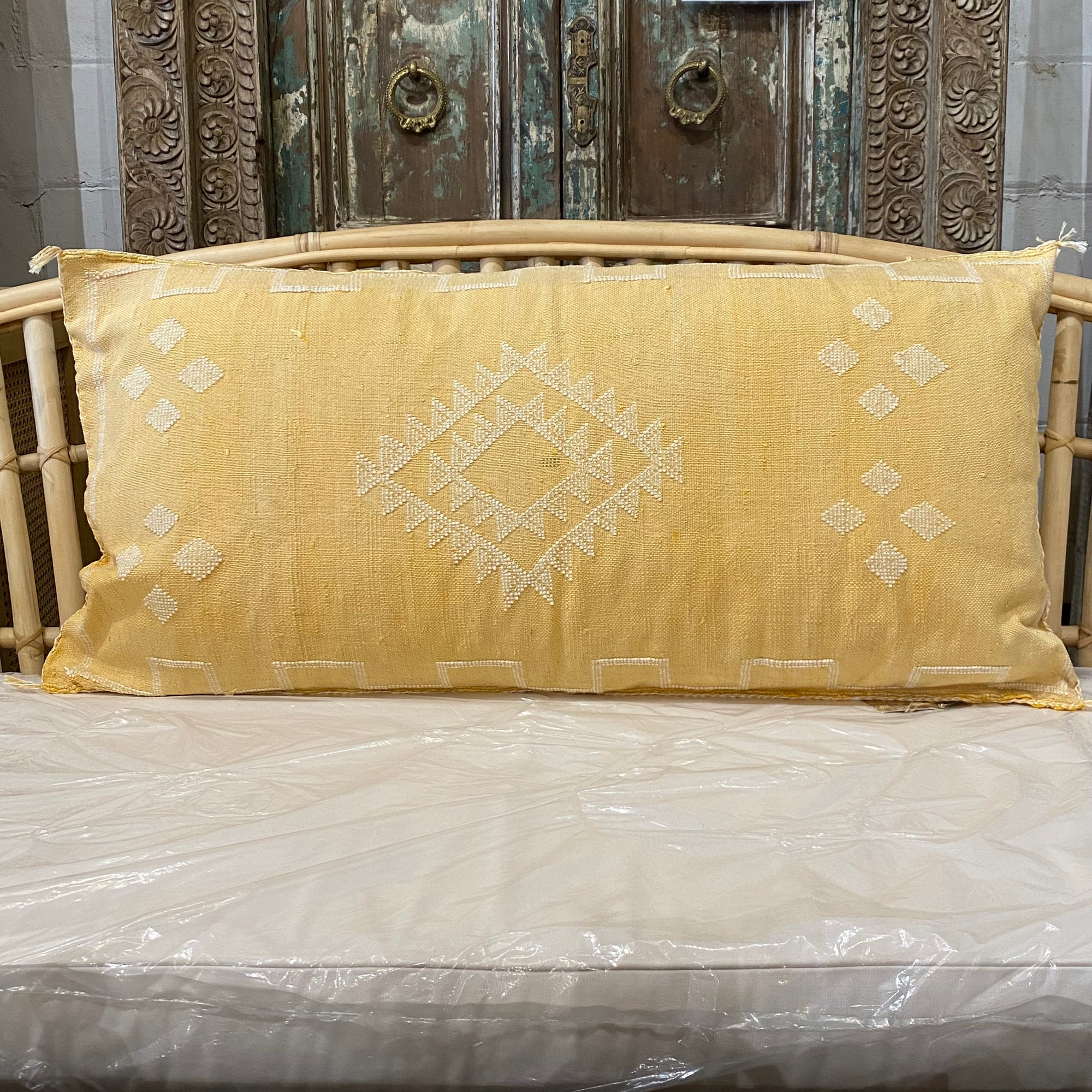 Moroccan Cactus Silk Lumbar Cushion Cover - Lemon