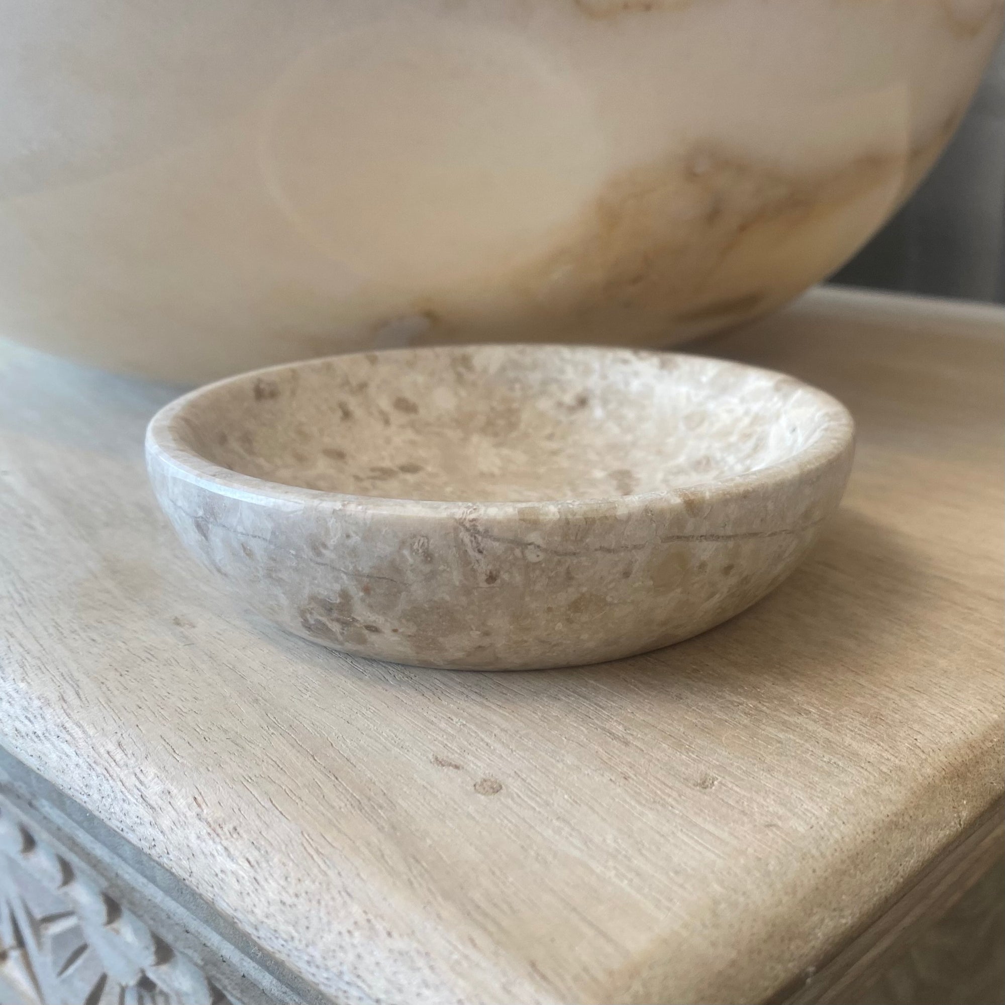 Marble Stone Soap Dish 12cm Dia - Beige