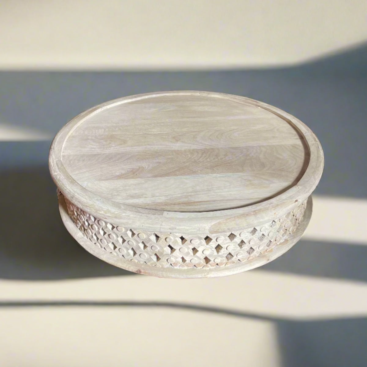 Round Indian Carved Coffee Table