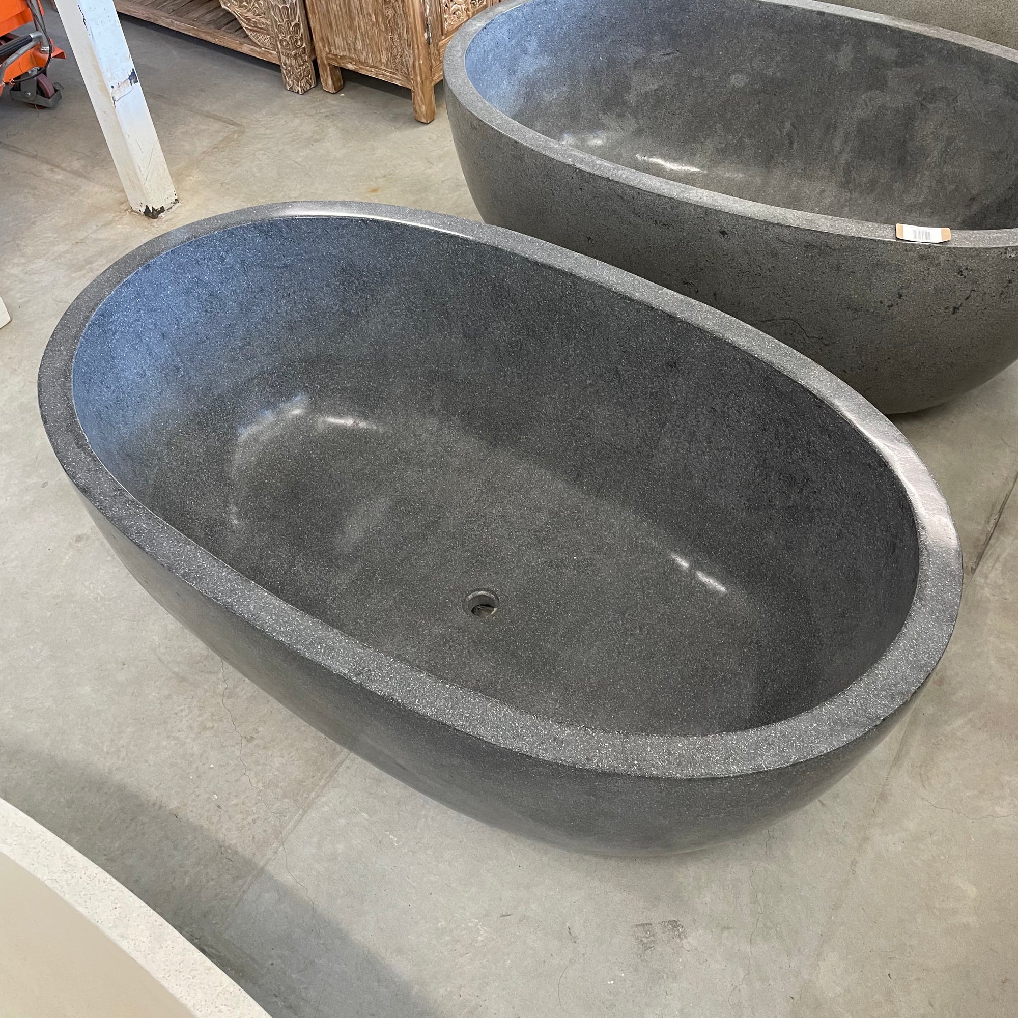 Oval Concrete Terrazzo Stone Bath 1500x900x550mm - Dark Grey