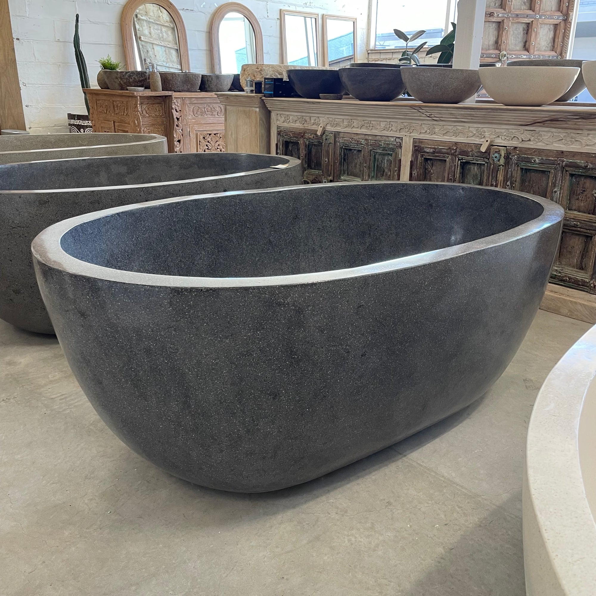 Oval Concrete Terrazzo Stone Bath 1500x900x550mm - Dark Grey