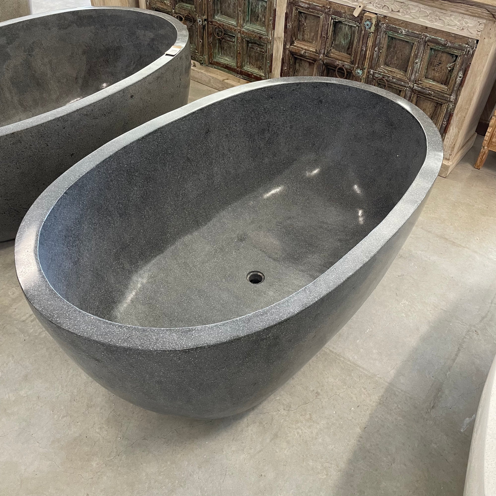 Oval Concrete Terrazzo Stone Bath 1500x900x550mm - Dark Grey