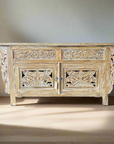 Indah White Wash Carved Teak Vanity - 150cm Length