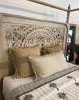 Indian Carved Wooden 4 Poster Bed - Queen