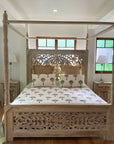 Indian Carved Wooden 4 Poster Bed - Queen