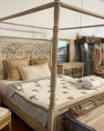 Indian Carved Wooden 4 Poster Bed - Queen