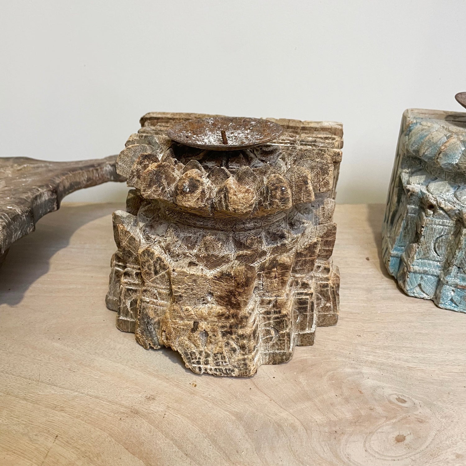 Indian Wooden Carved Candle Holder - Assorted Designs