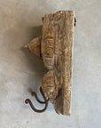 Large Double Vintage Indian Timber Wall Hooks