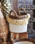 Fringe Natural & White Round Basket - Medium