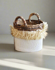 Fringe Natural & White Round Basket - Medium