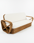 Midcentury Six Strand Rattan 3 Seater Lounger - Caramel