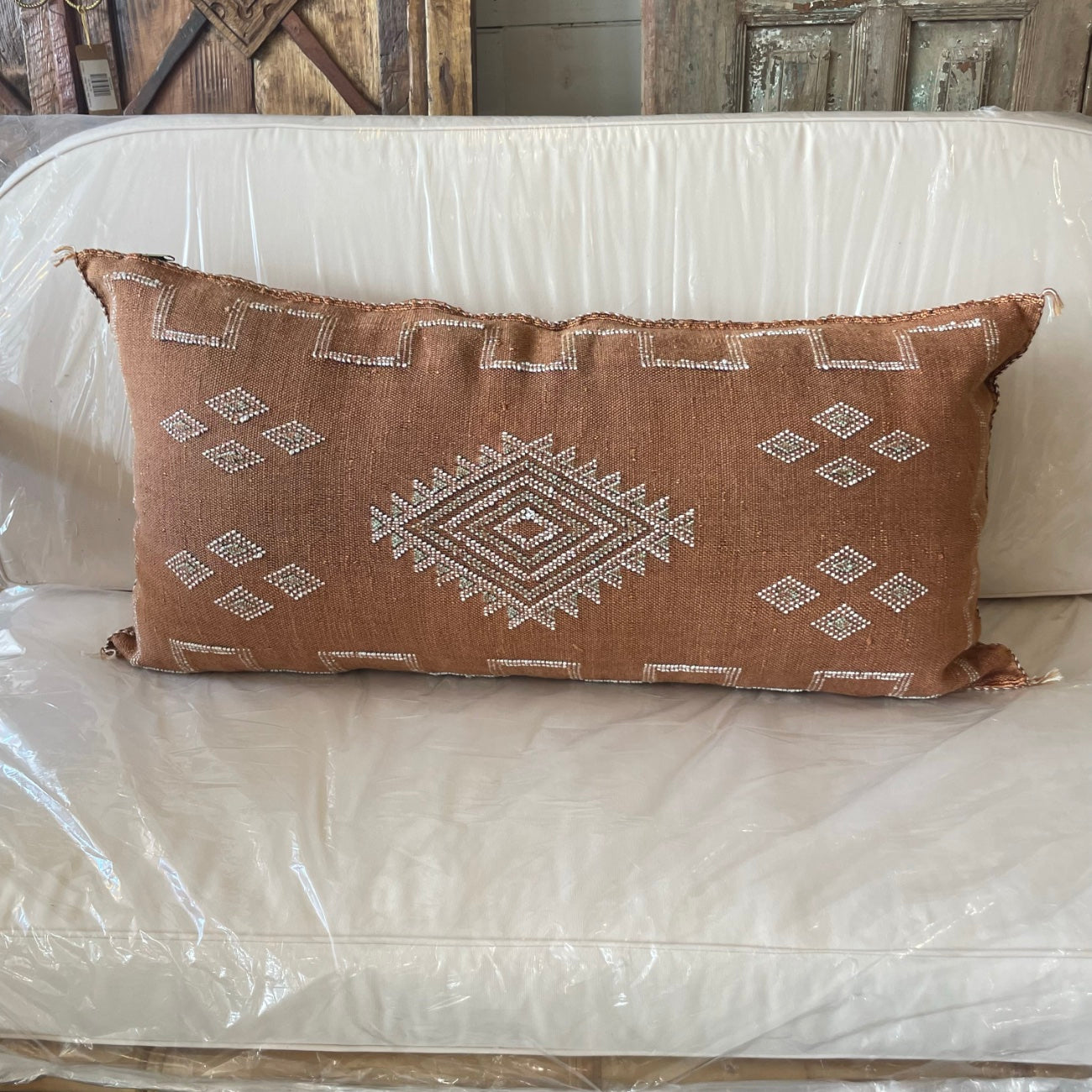 Moroccan Cactus Silk Lumbar Cushion Cover - Chocolate