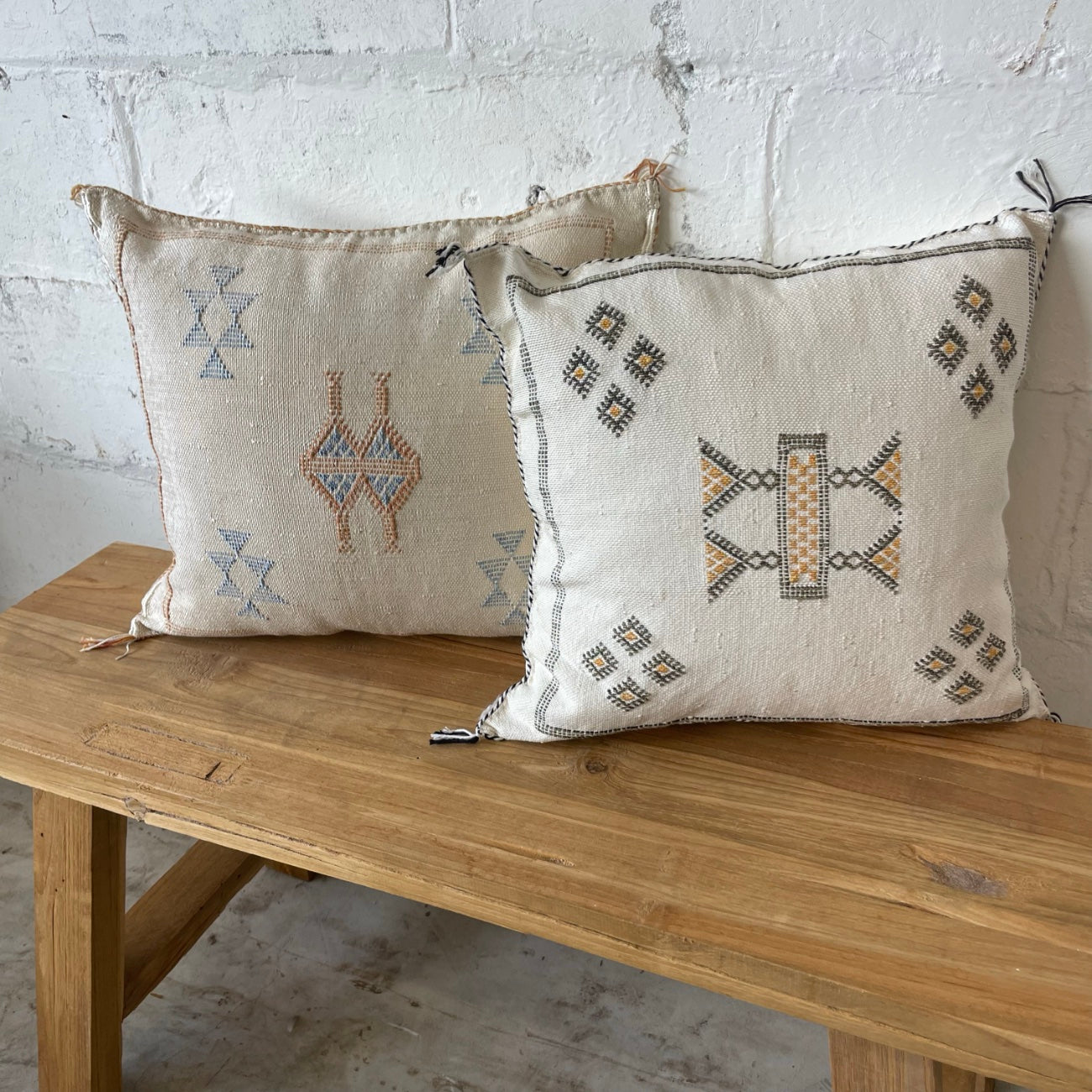 Moroccan Cactus Silk Square Cushion Cover - Beige