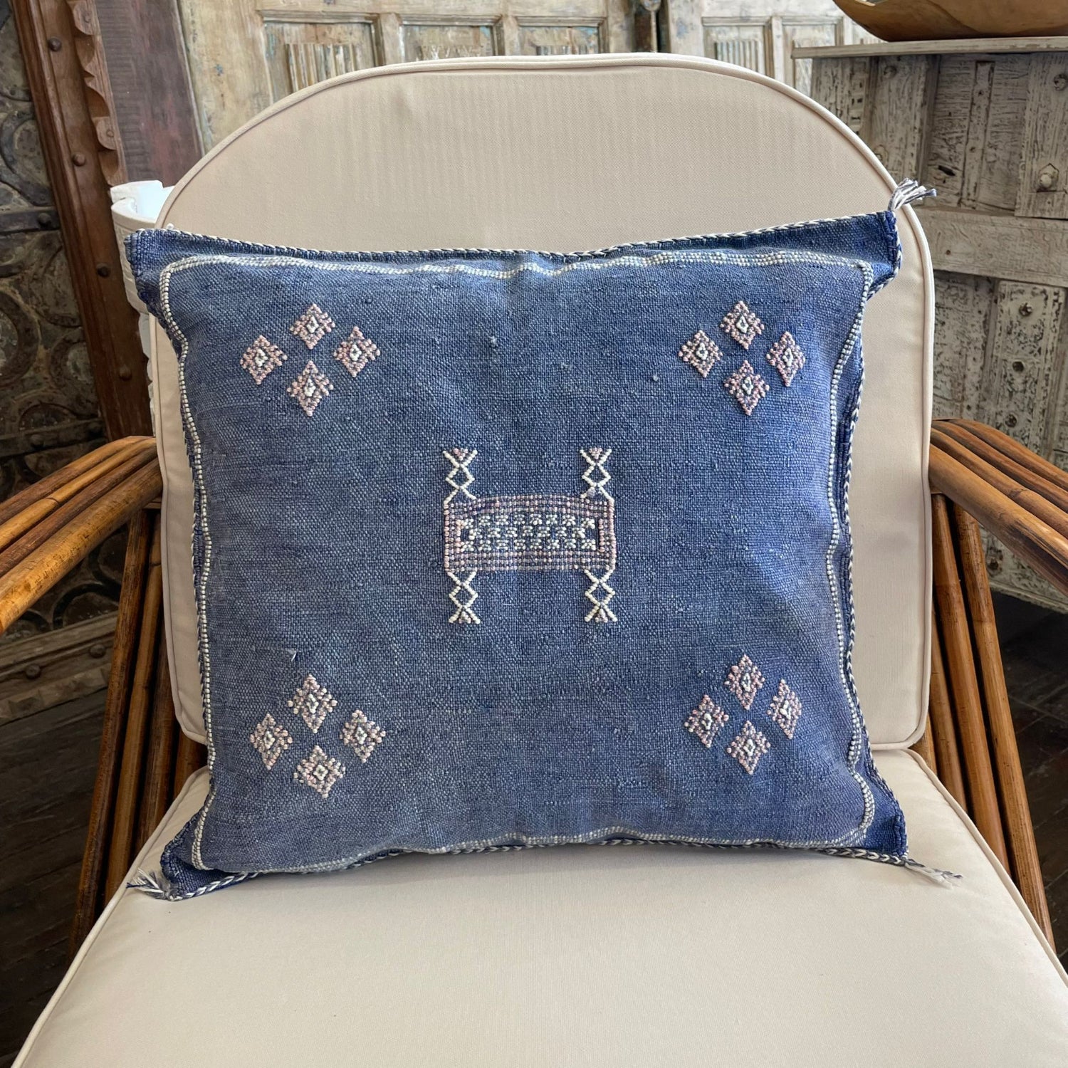 Moroccan Cactus Silk Square Cushion Cover - Blue