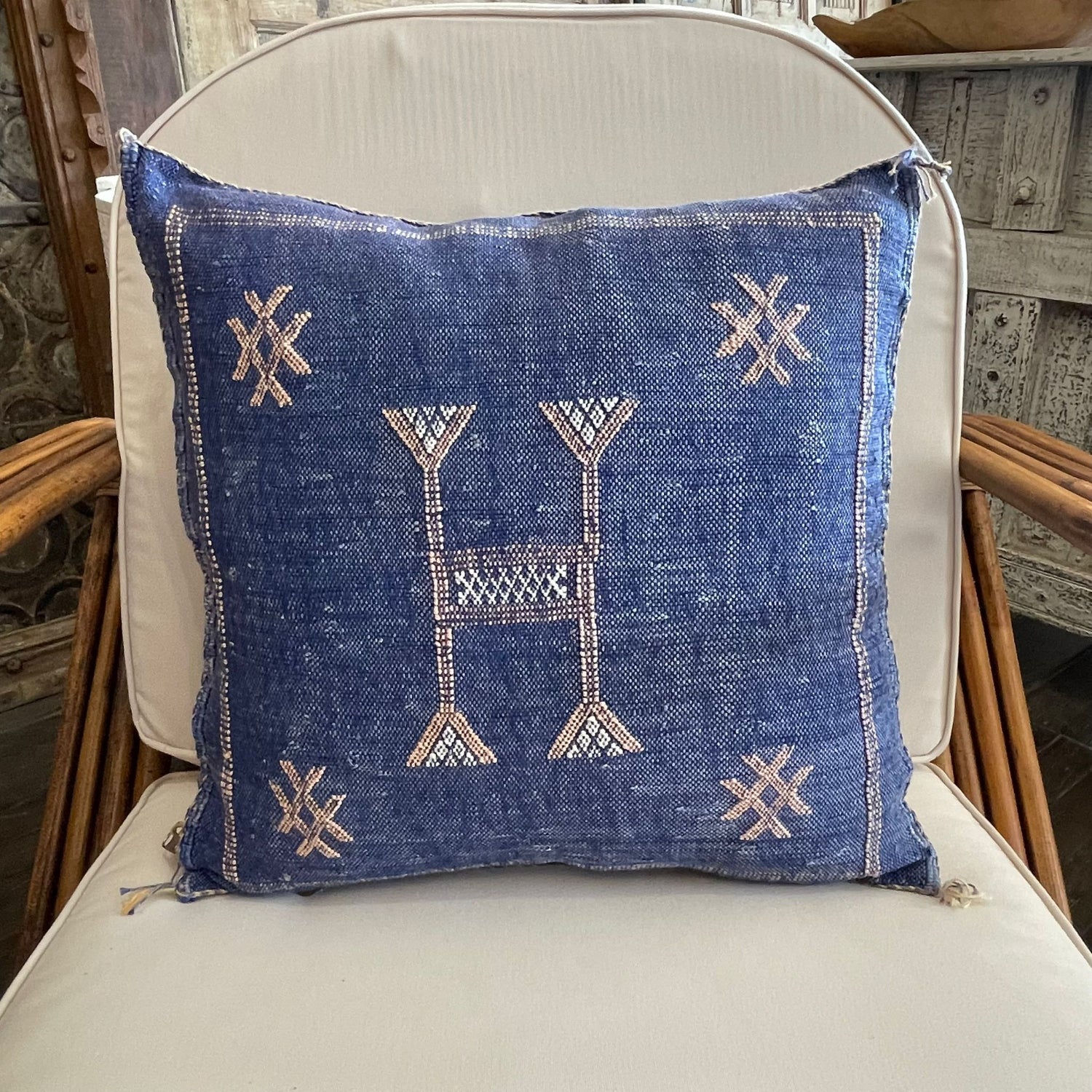 Moroccan Cactus Silk Square Cushion Cover - Blue