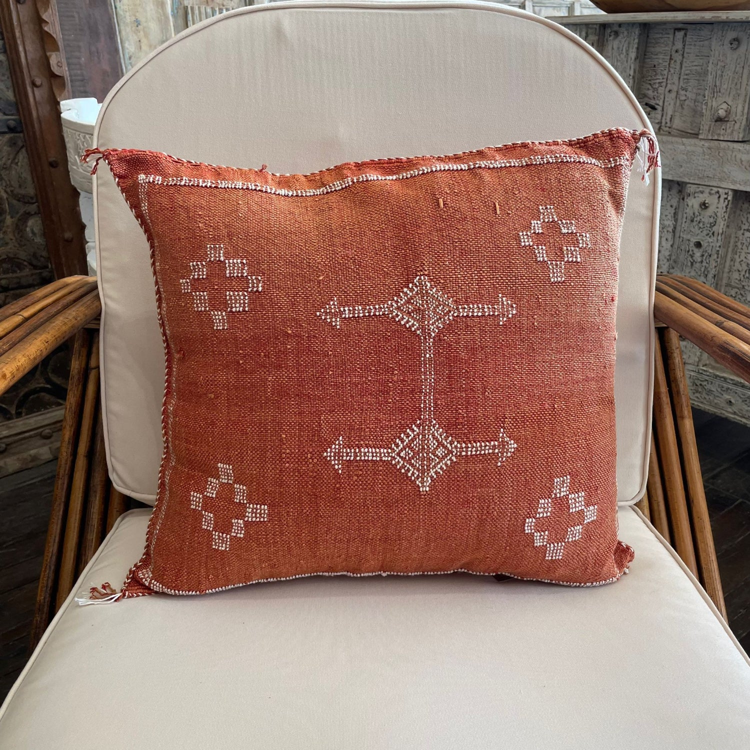 Moroccan Cactus Silk Square Cushion Cover - Rust