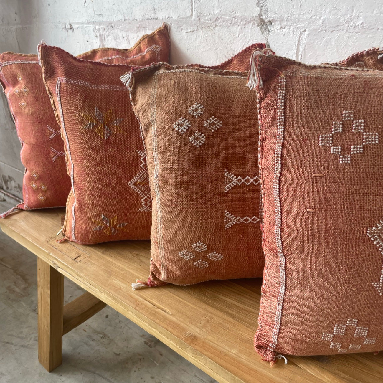 Moroccan Cactus Silk Square Cushion Cover - Rust
