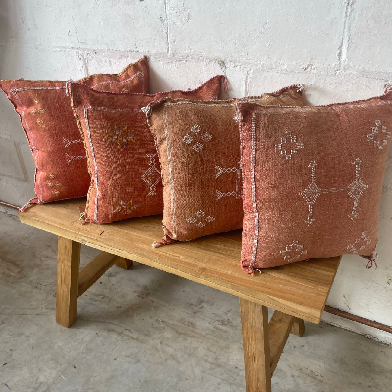 Moroccan Cactus Silk Square Cushion Cover - Rust