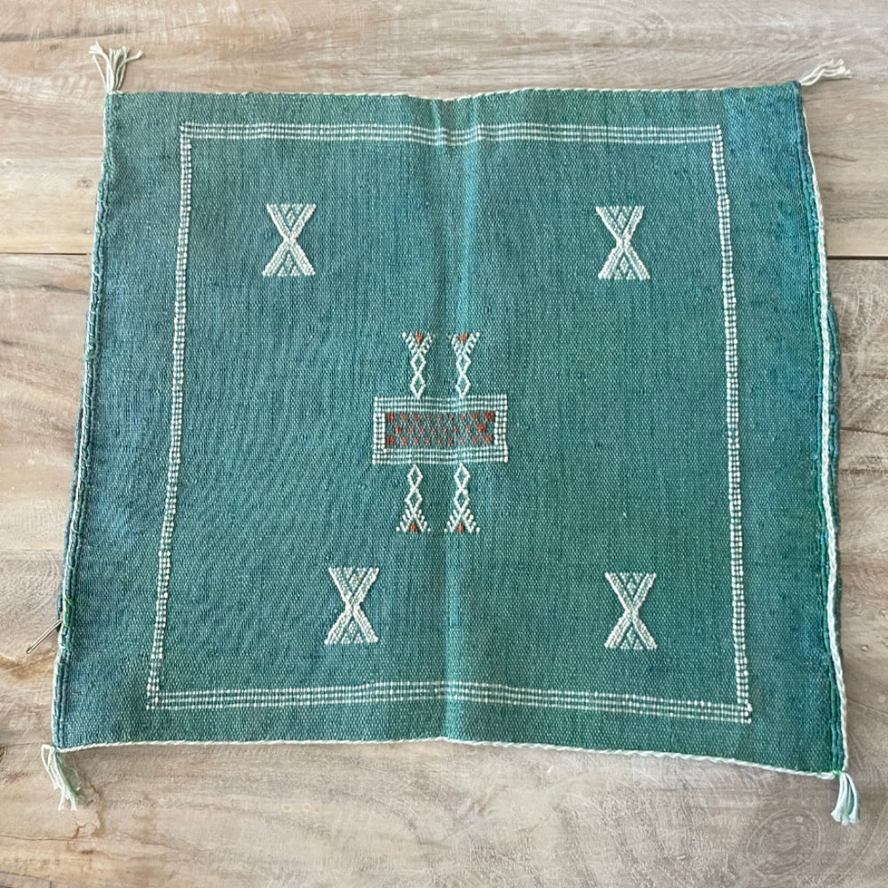 Moroccan Cactus Silk Square Cushion Cover - Sea Green