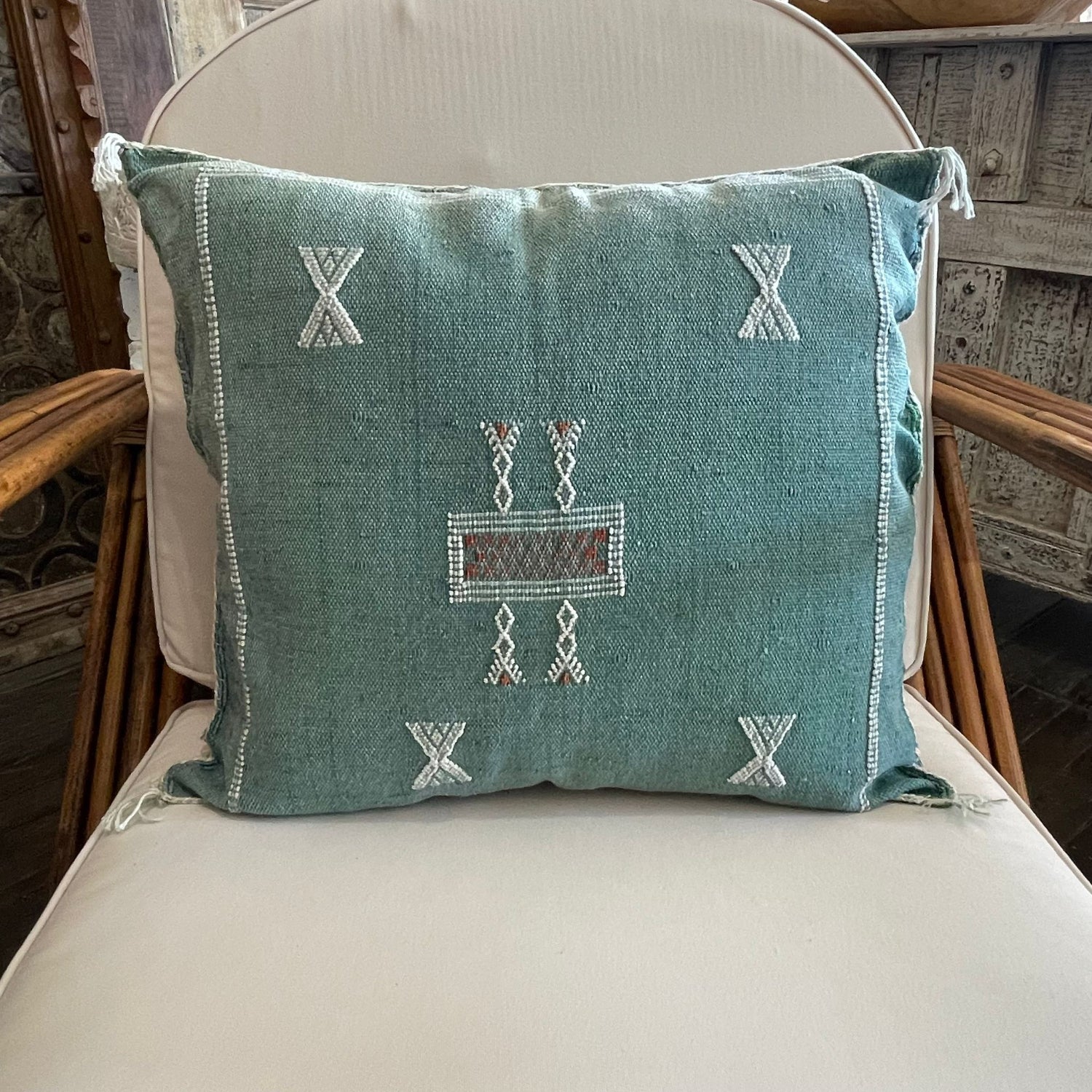 Moroccan Cactus Silk Square Cushion Cover - Sea Green