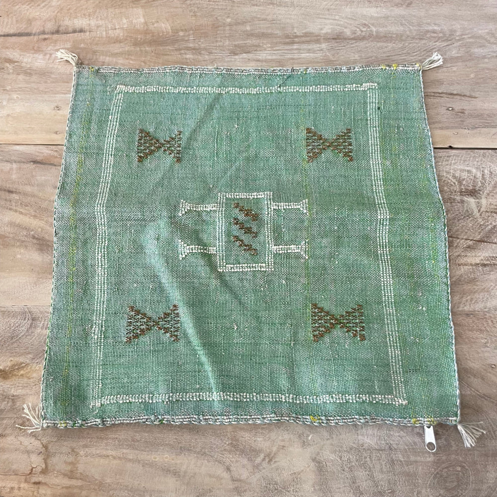 Moroccan Cactus Silk Square Cushion Cover - Sea Green