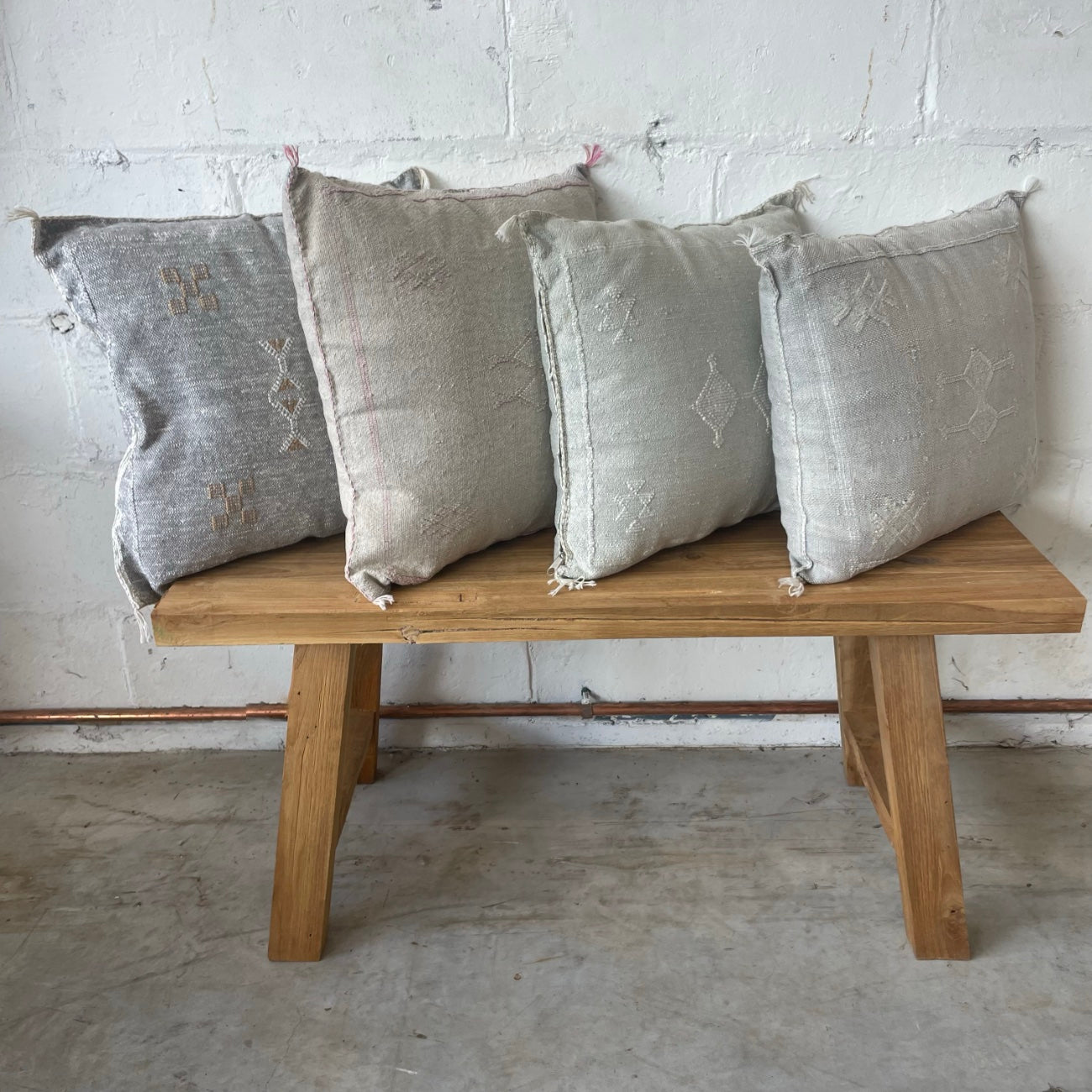 Moroccan Cactus Silk Square Cushion Cover - Grey