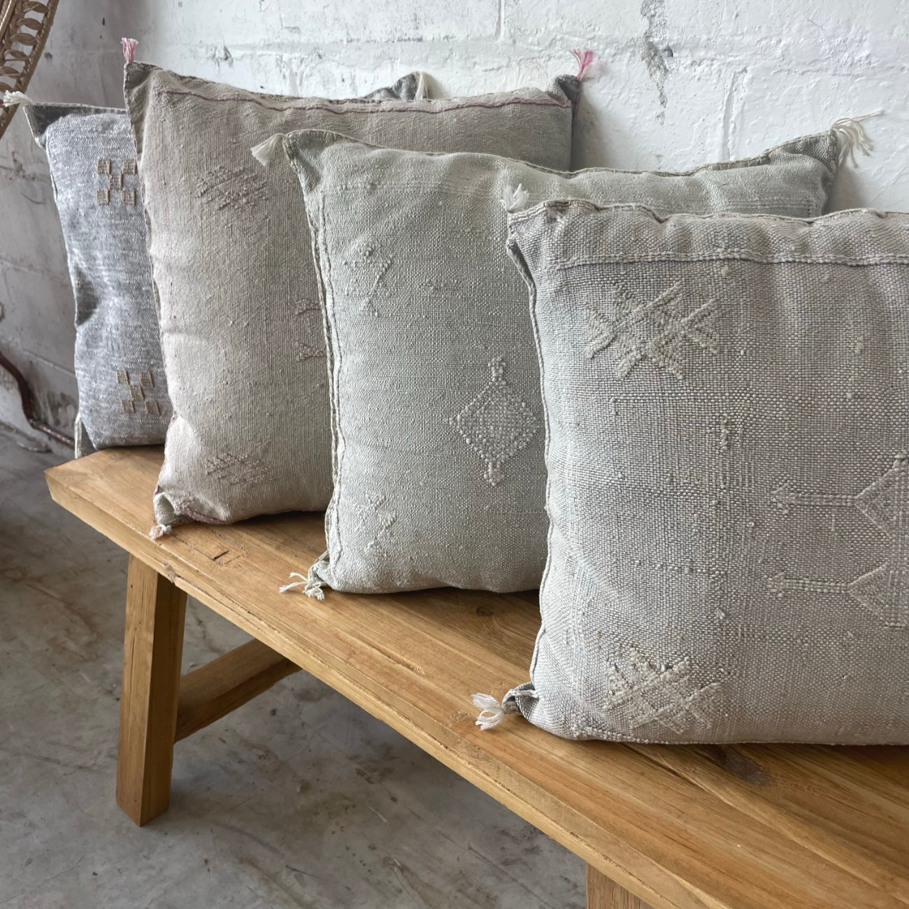 Moroccan Cactus Silk Square Cushion Cover - Grey