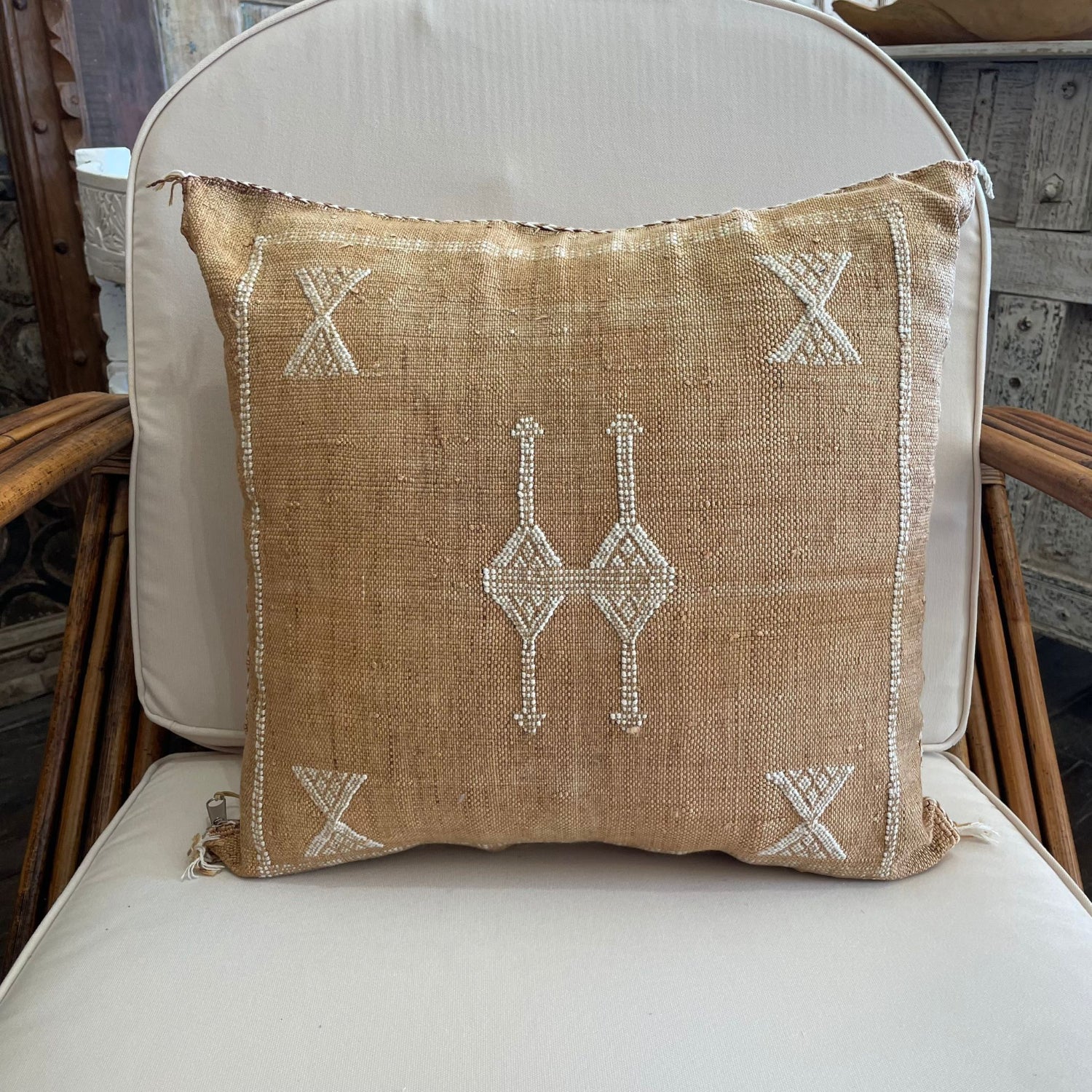 Moroccan Cactus Silk Square Cushion - Chocolate
