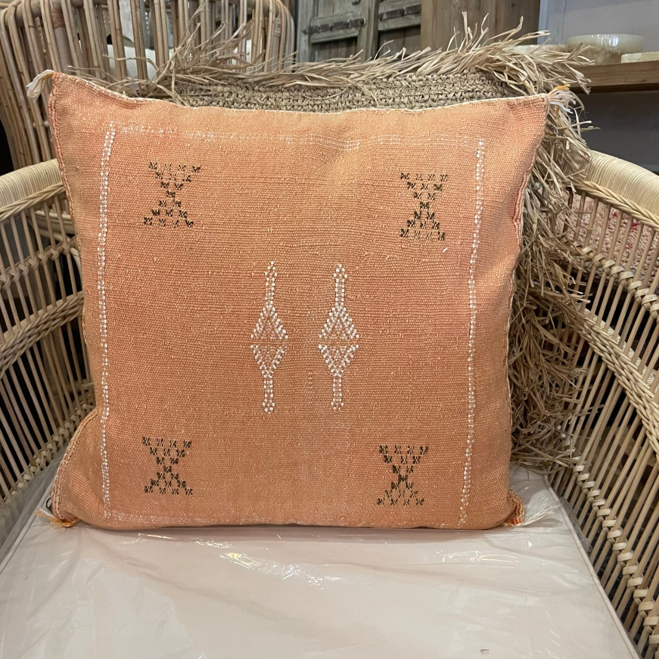 Moroccan Cactus Silk Square Cushion Cover - Tangerine