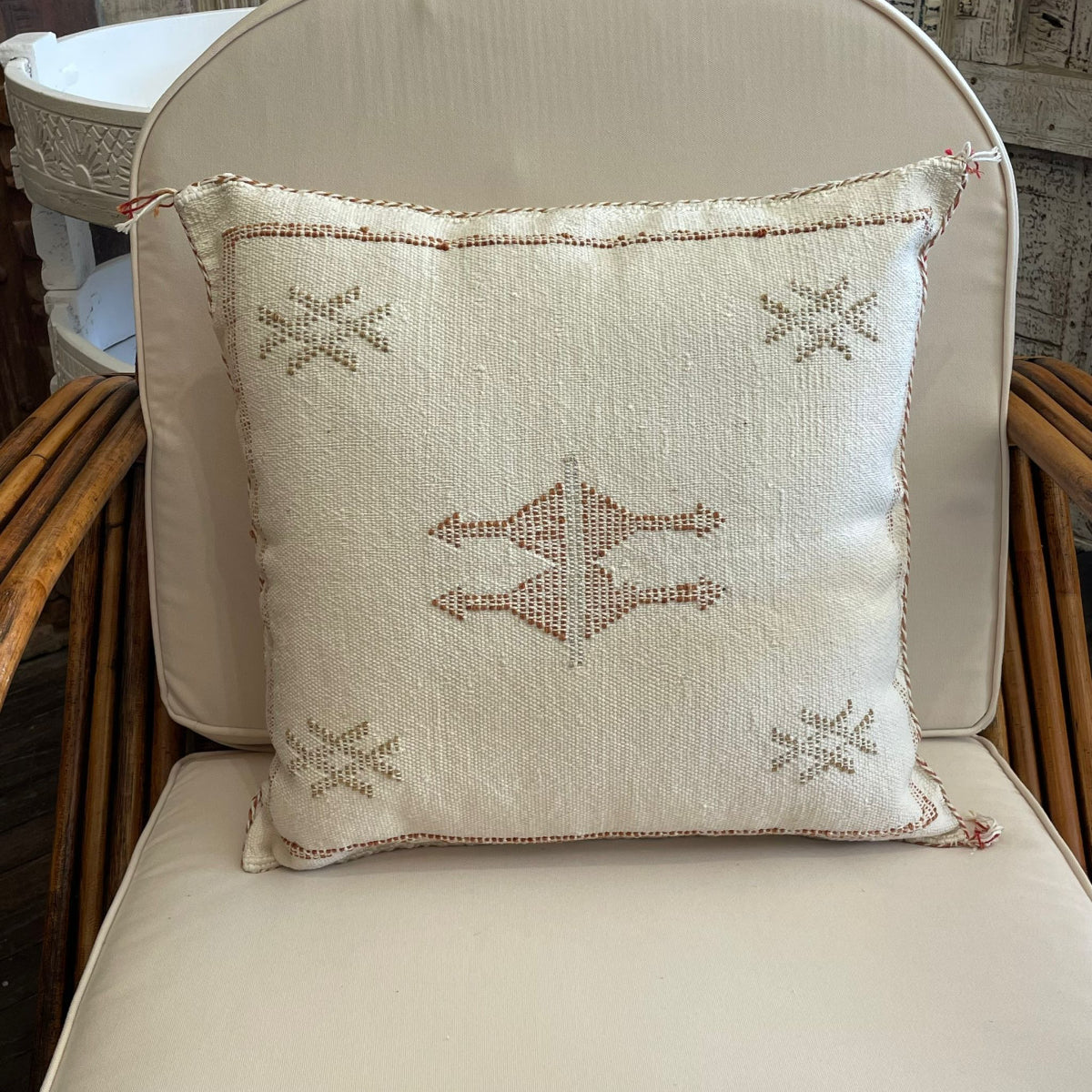Moroccan Cactus Silk Square Cushion Cover - White