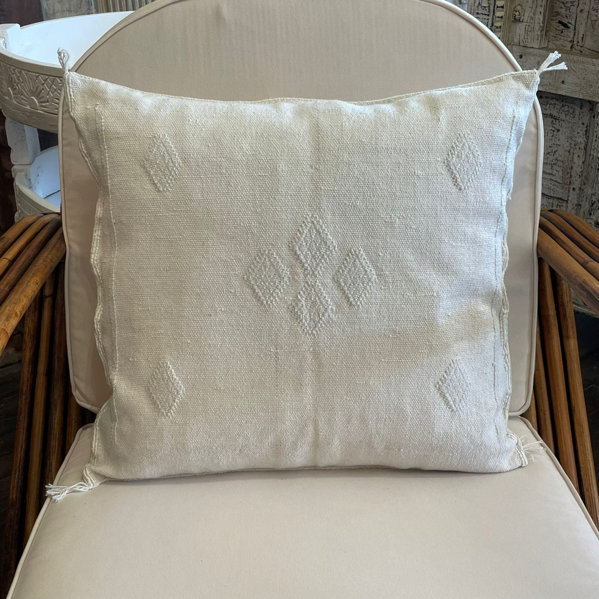 Moroccan Cactus Silk Square Cushion Cover - White