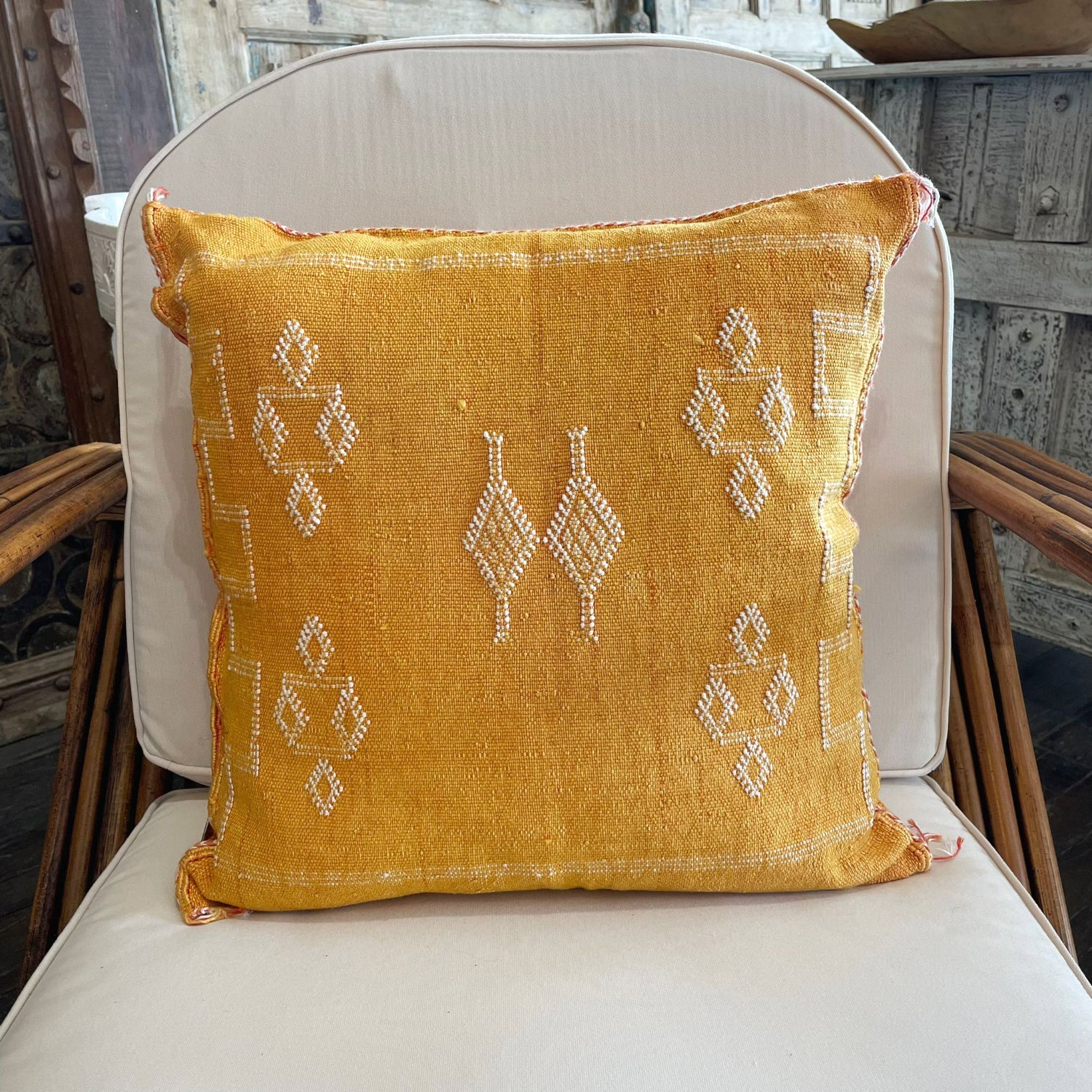Moroccan Cactus Silk Square Cushion Cover - Yellow