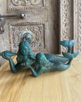 Large Moss Brass Mermaid Laying