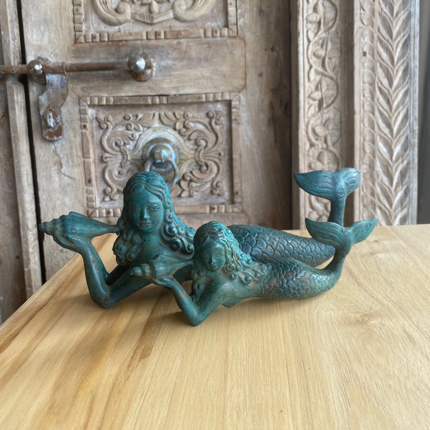 Small Moss Brass Mermaid Laying