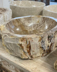 Natural Fossilised Wood Basin 10 - 42 x 37 x 15cm