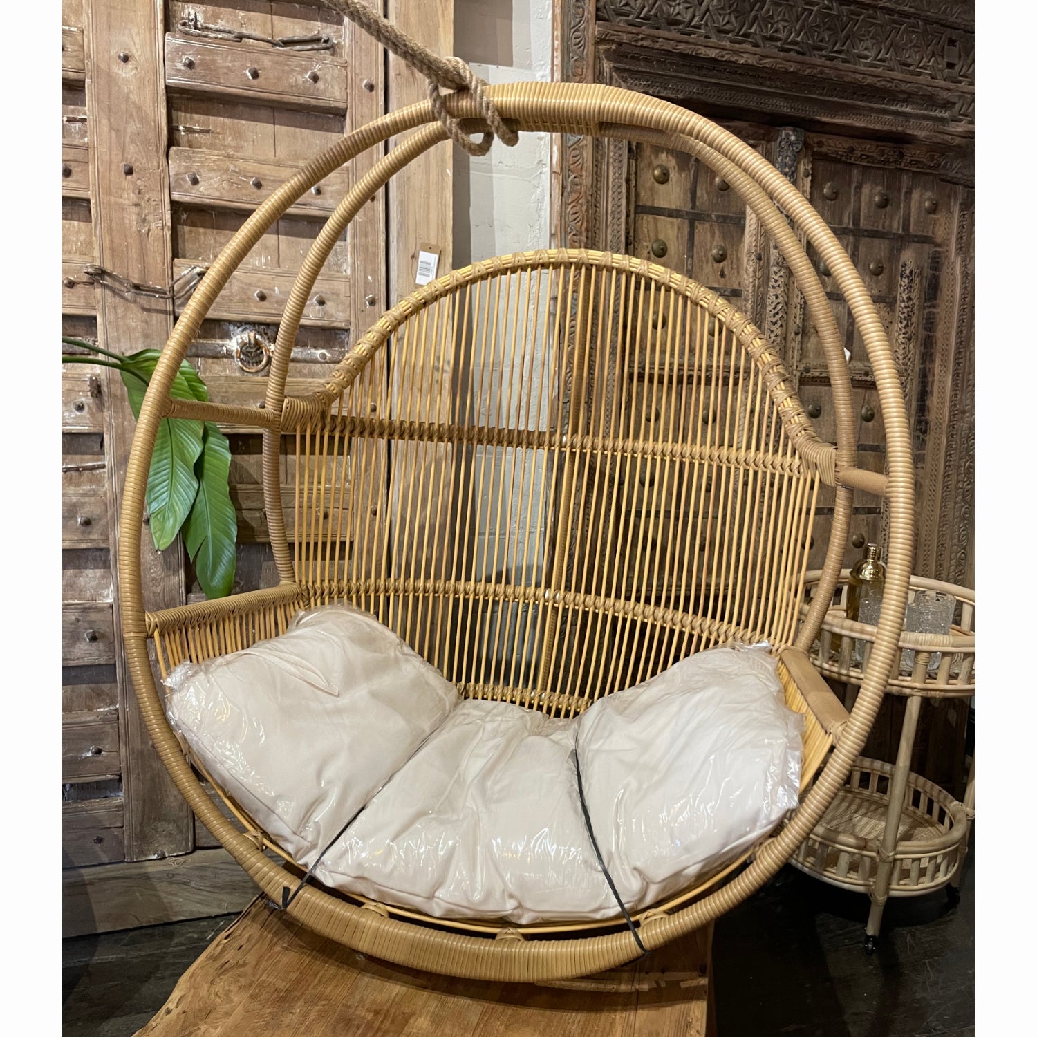 Natural Synthetic Round Single Cane Hanging Chair