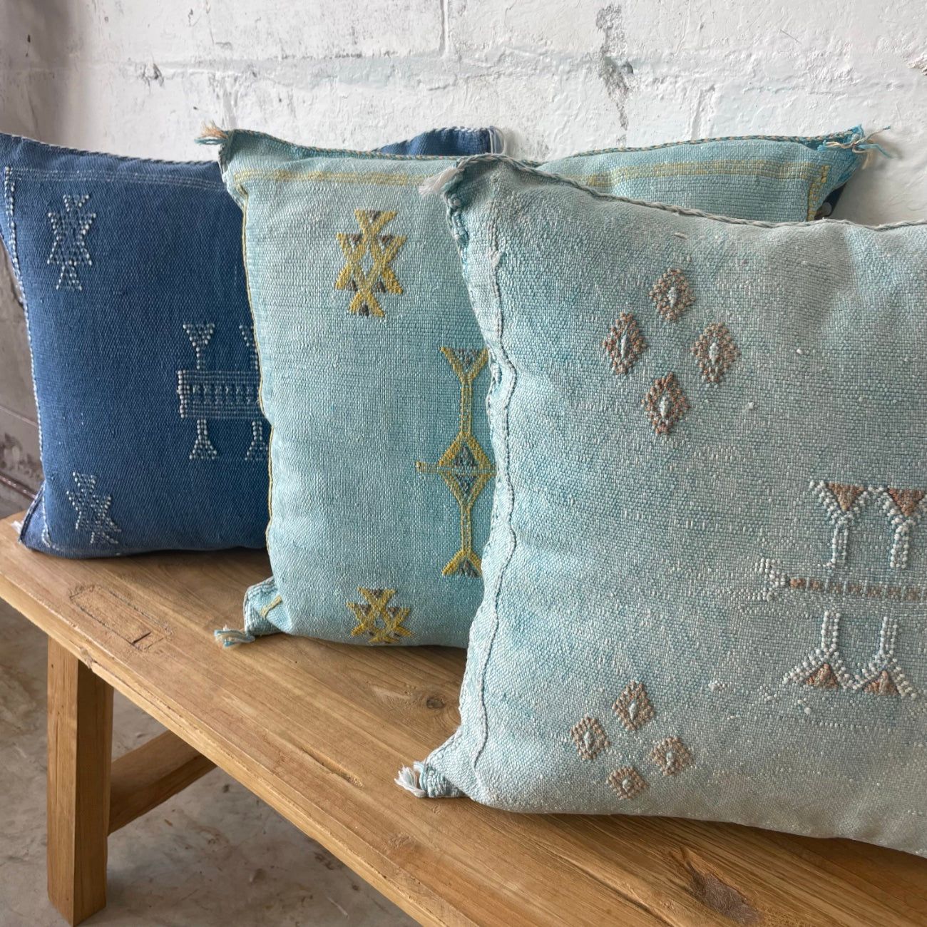 Moroccan Cactus Silk Square Cushion Cover - Ocean