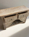 Kalak White Wash Carved Teak Console - 120cm Length
