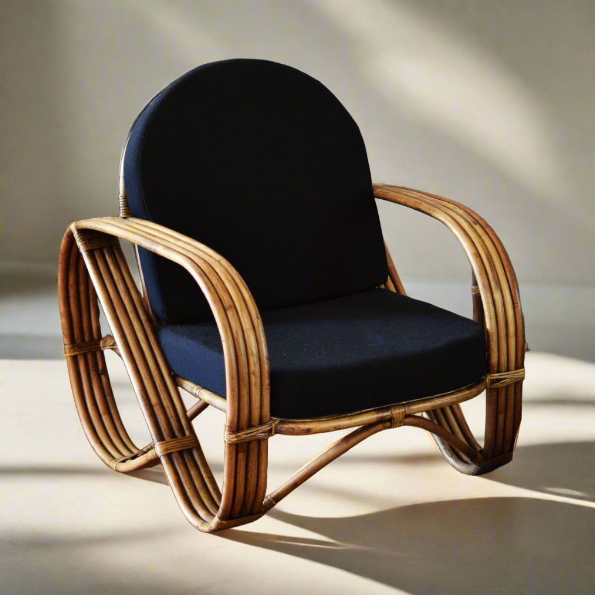 Caramel Pretzel Rattan Arm Chair Black Cushion Paradise Living Co