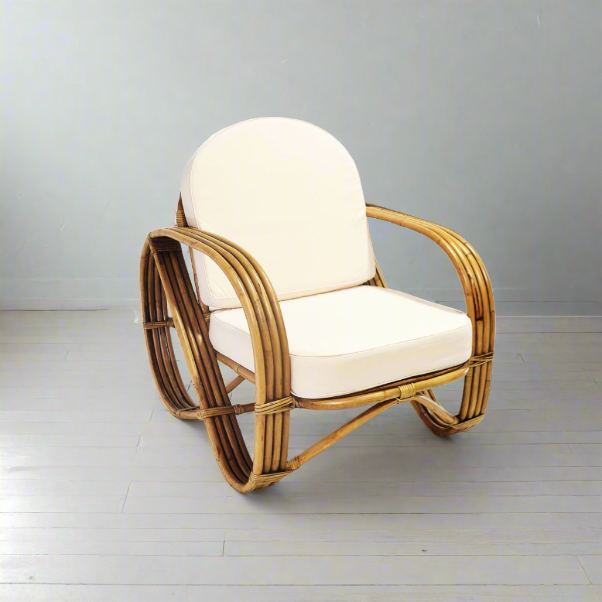 Caramel Pretzel Rattan Arm Chair Cream Cushion Paradise Living Co