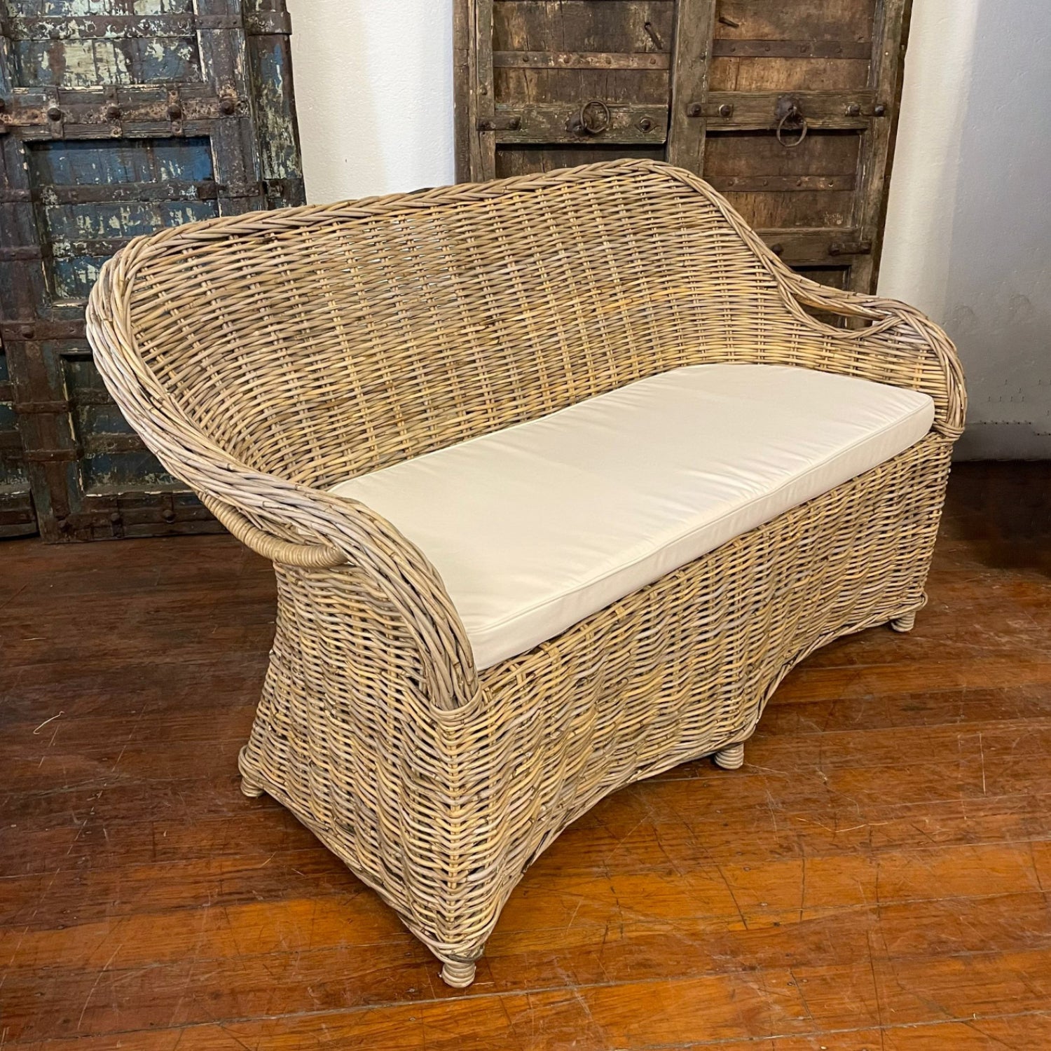 Rattan Curved Grey 2 Seater Chair | Made To Order