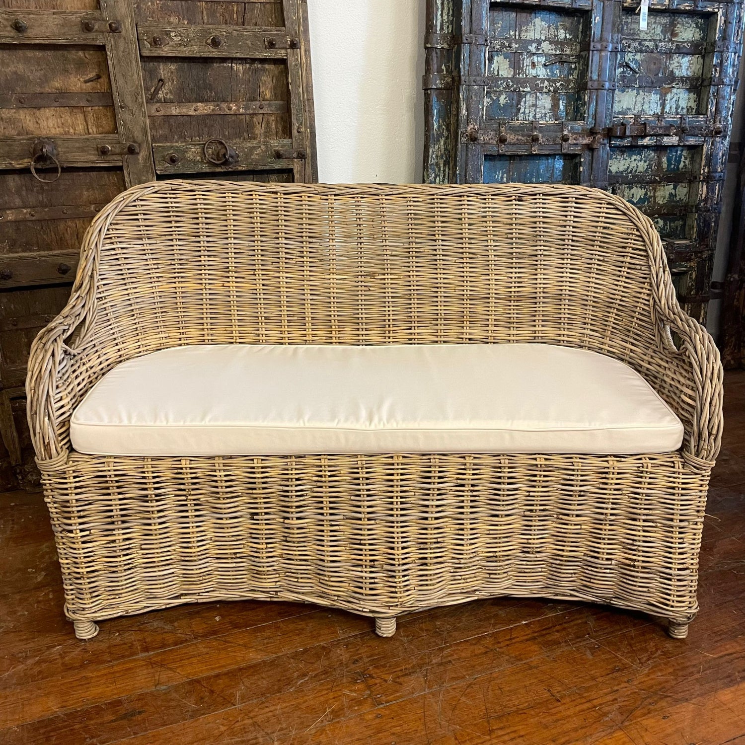 Rattan Curved Grey 2 Seater Chair | Made To Order