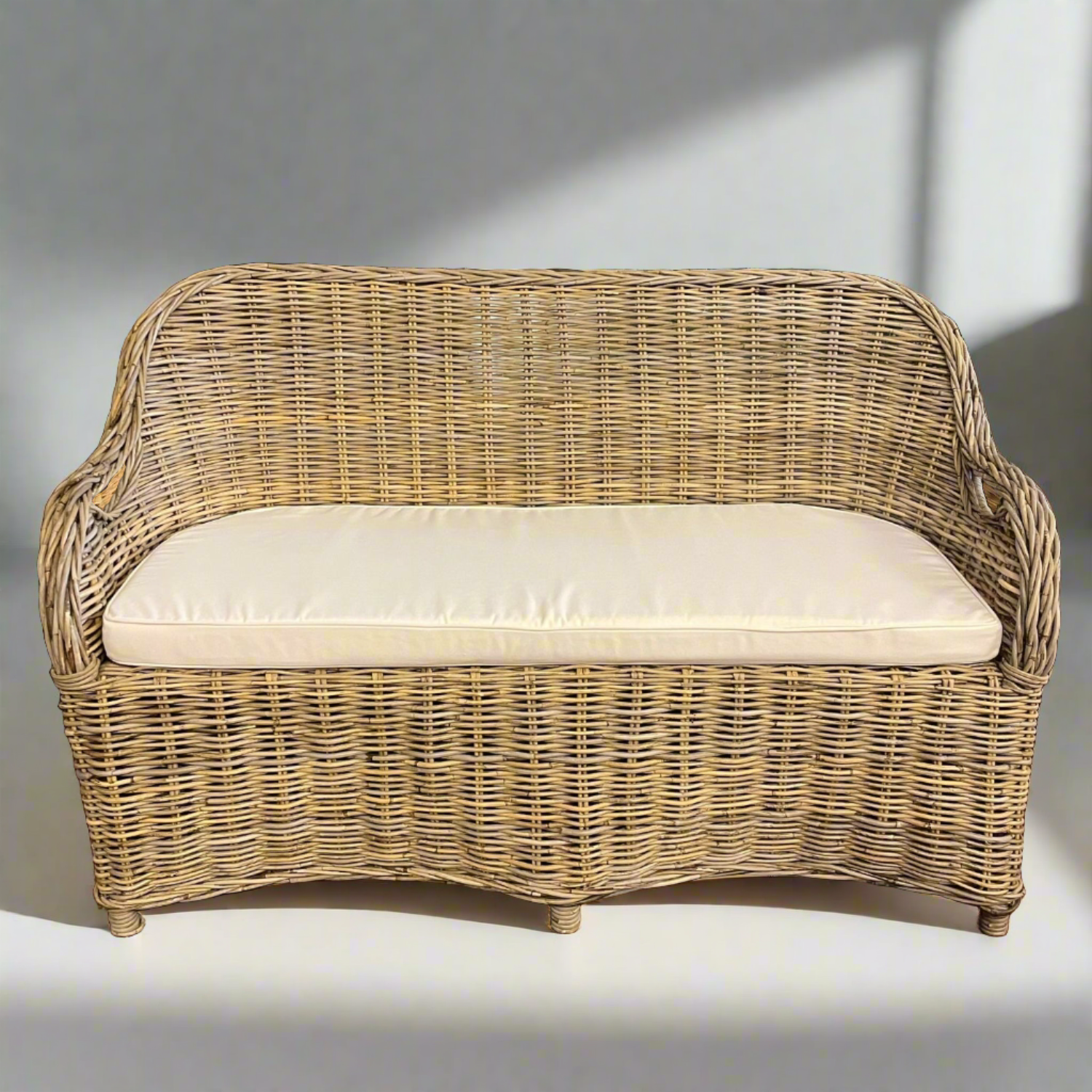 Rattan Curved Grey 2 Seater Chair | Made To Order