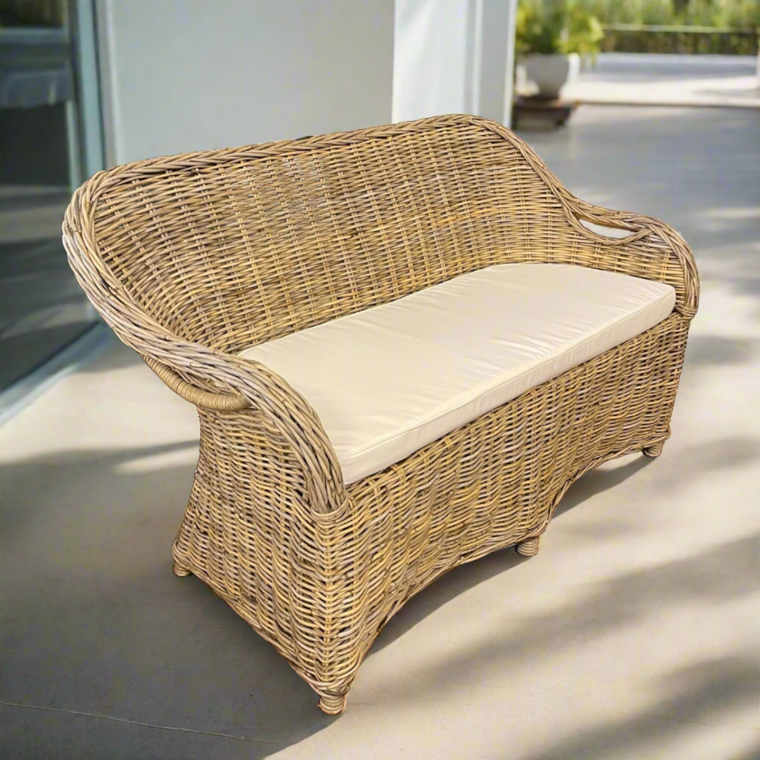 Rattan Curved Grey 2 Seater Chair | Made To Order