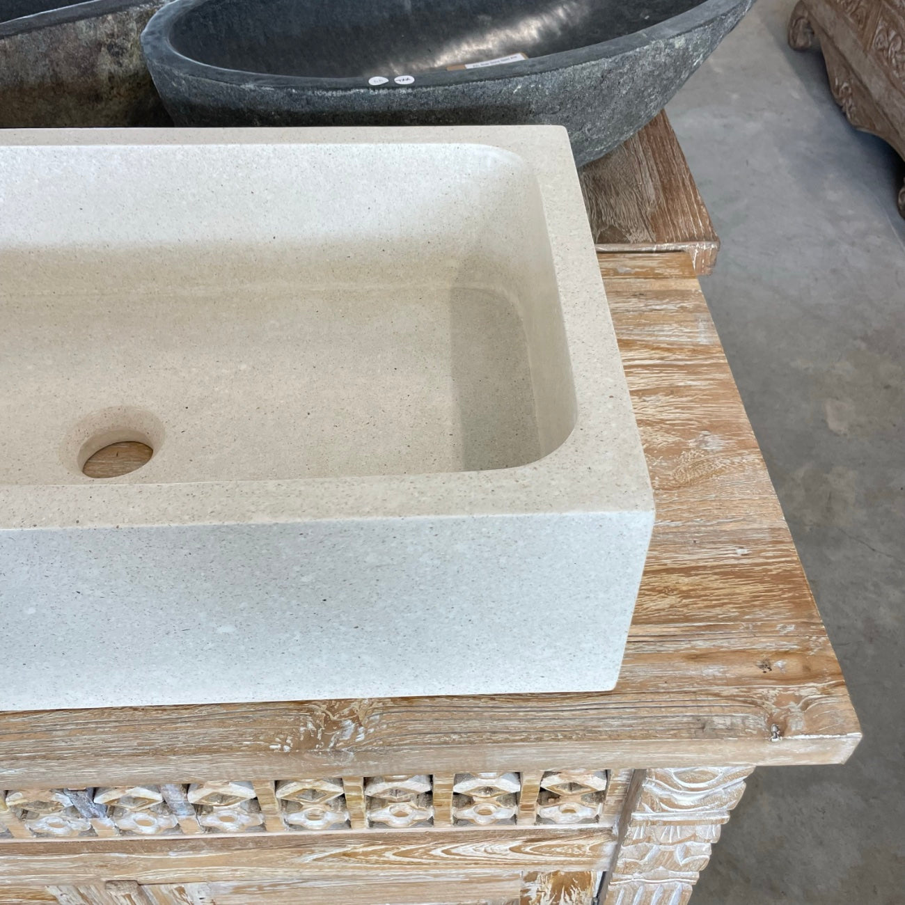 Rectangle Terrazzo Stone Basins - Sandy White - 60 x 35 x 15