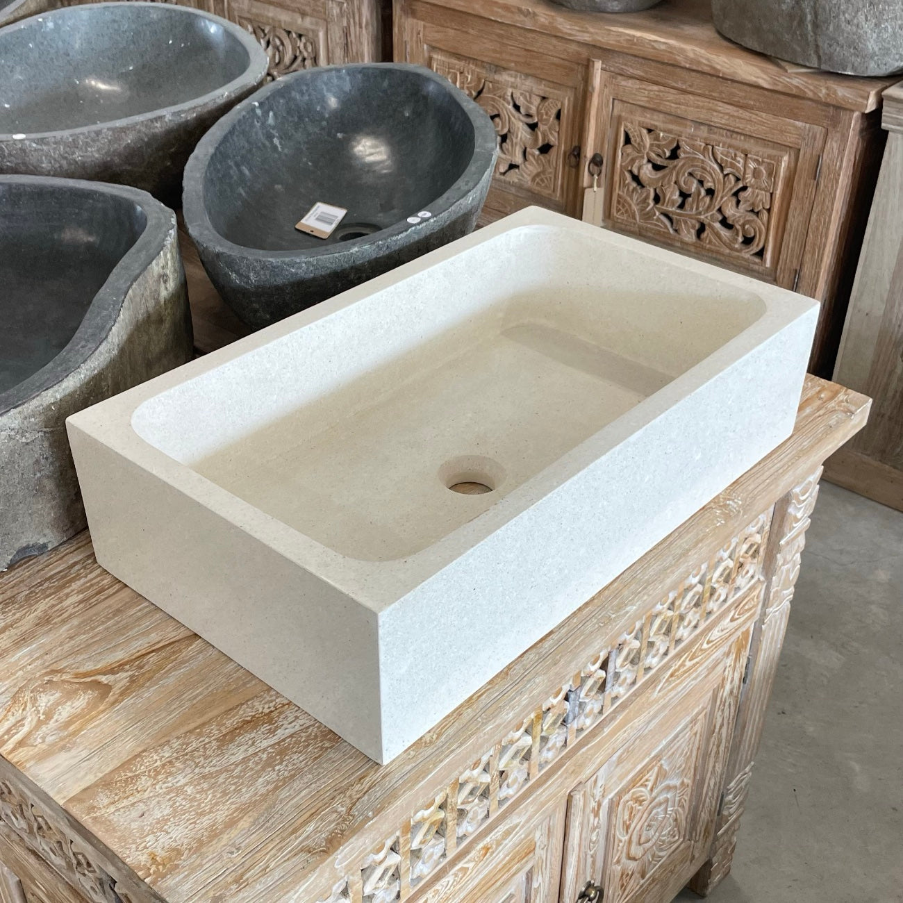Rectangle Terrazzo Stone Basins - Sandy White - 60 x 35 x 15