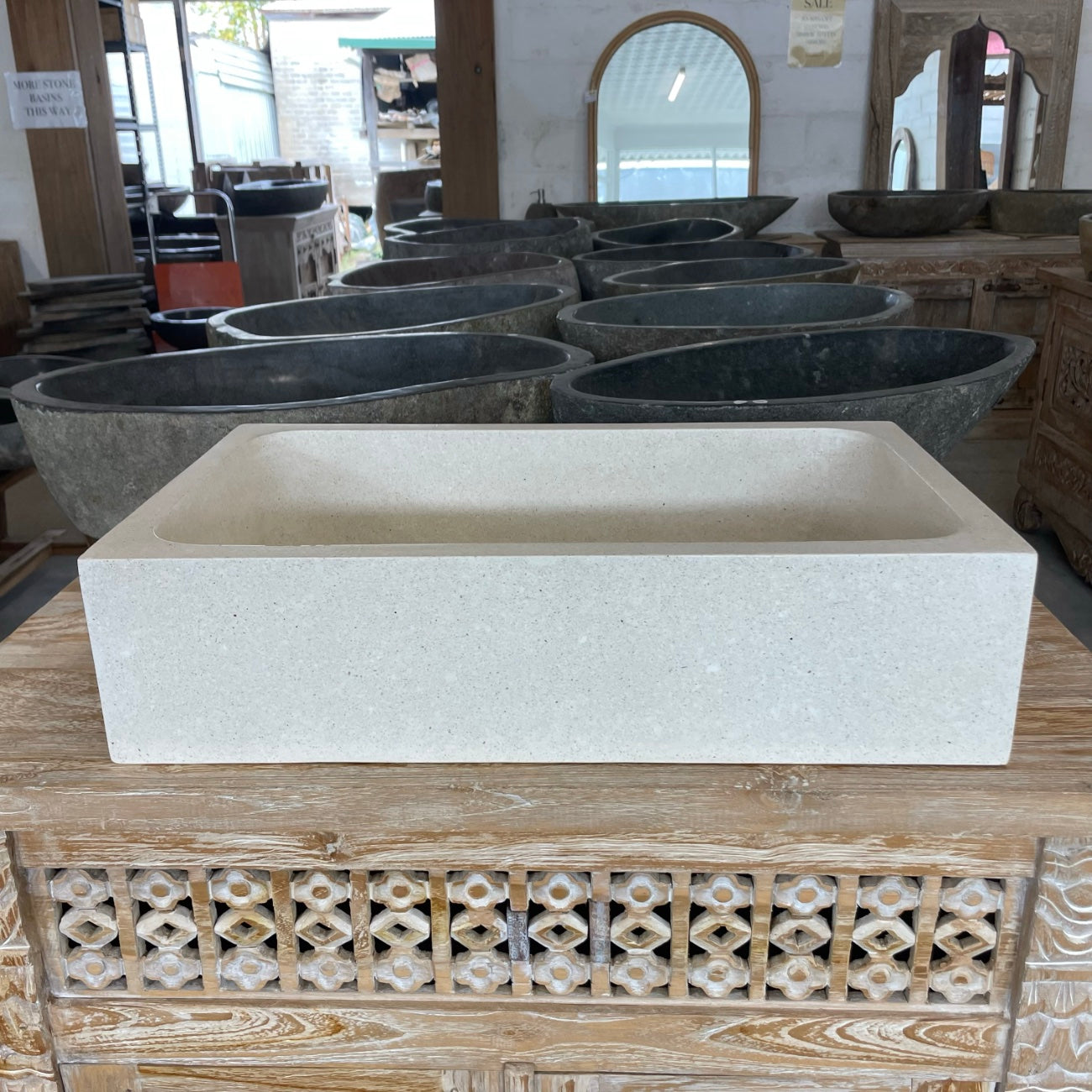 Rectangle Terrazzo Stone Basins - Sandy White - 60 x 35 x 15