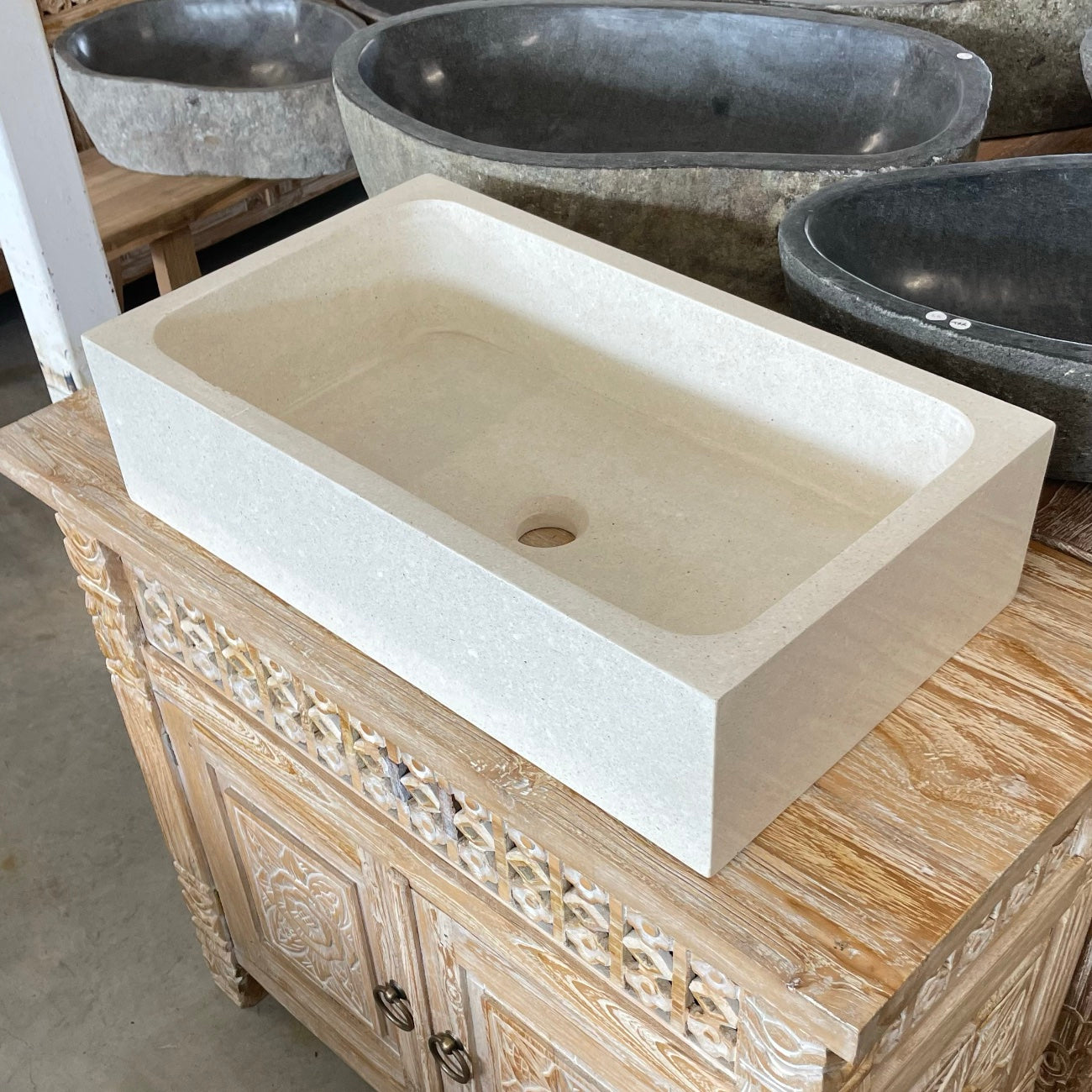 Rectangle Terrazzo Stone Basins - Sandy White - 60 x 35 x 15
