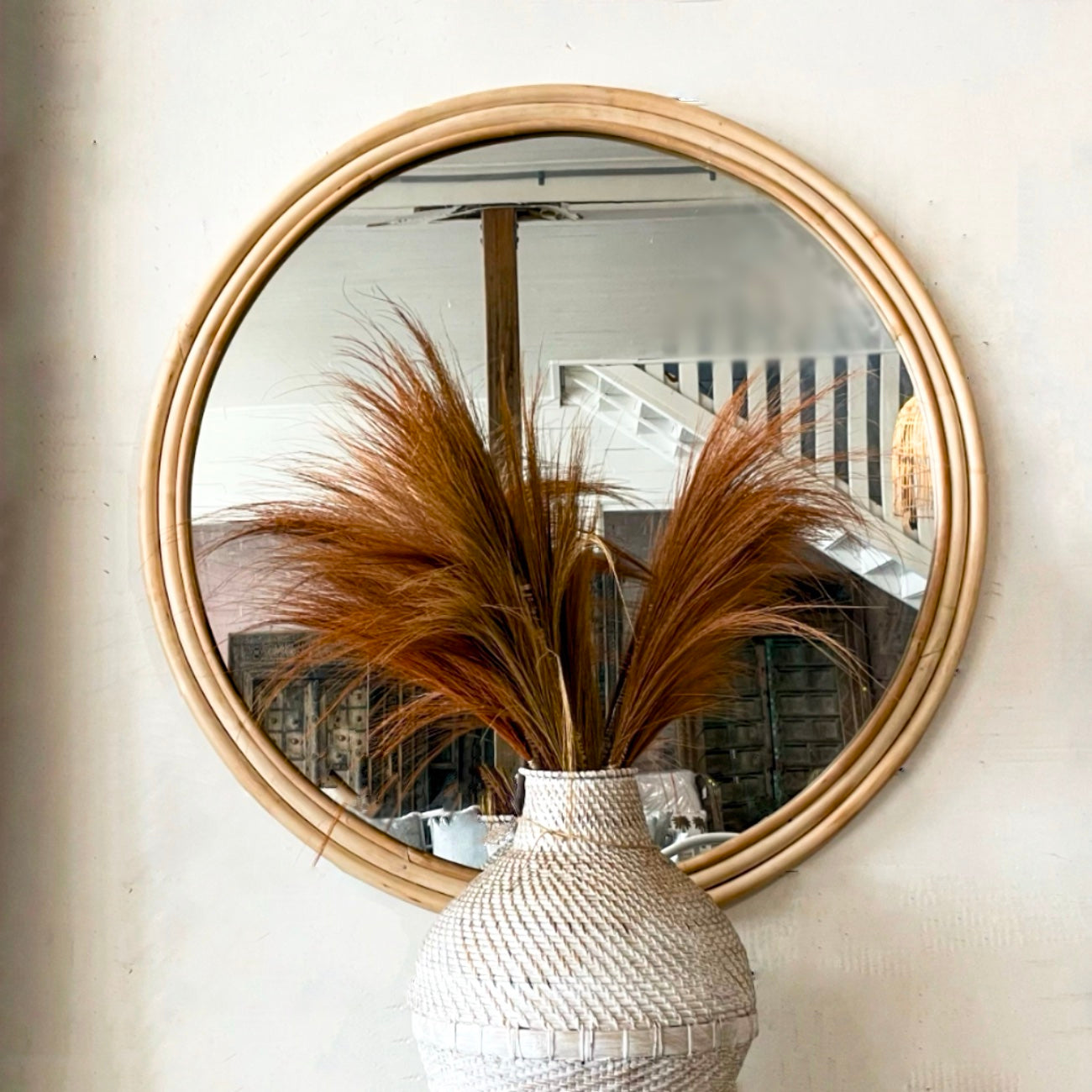 Round Rattan Mirror 120cm