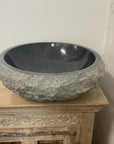 Round Andesite Chisel Stone Basin 05 - 45cm Dia